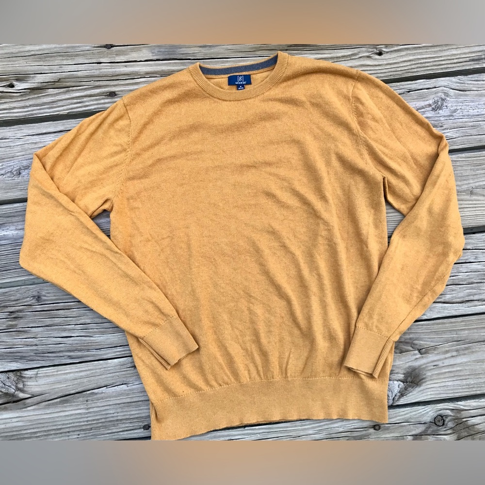Mens M GEORGE Mustard Golden Yellow Thin Knit Crewneck Pullover Sweater 38 40